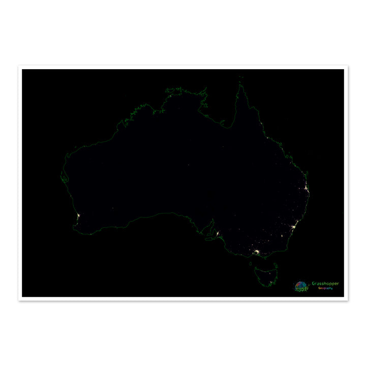 Australie - Carte thermique de la densité de population - Fine Art Print