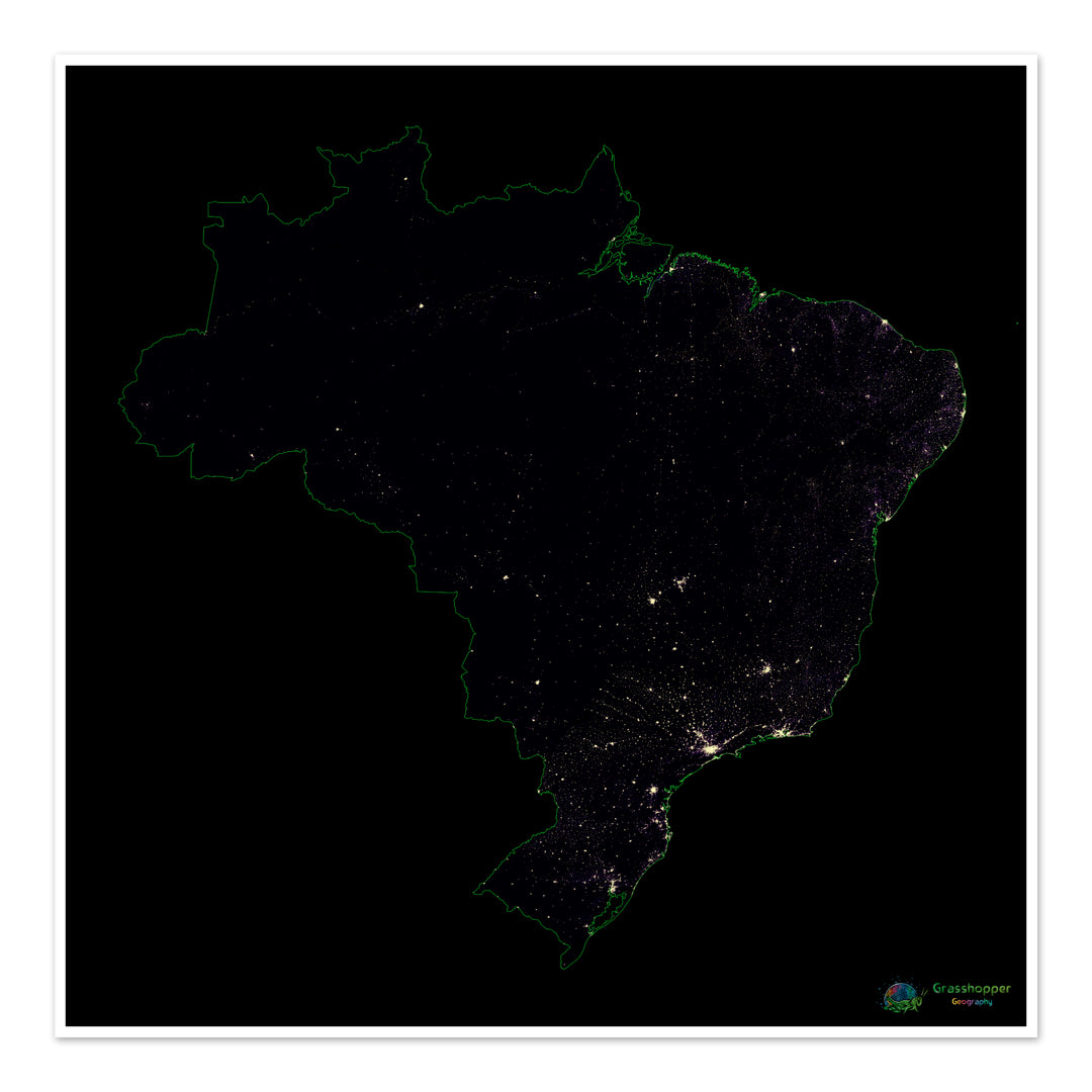 Population density heatmap of Brazil - Fine Art Print