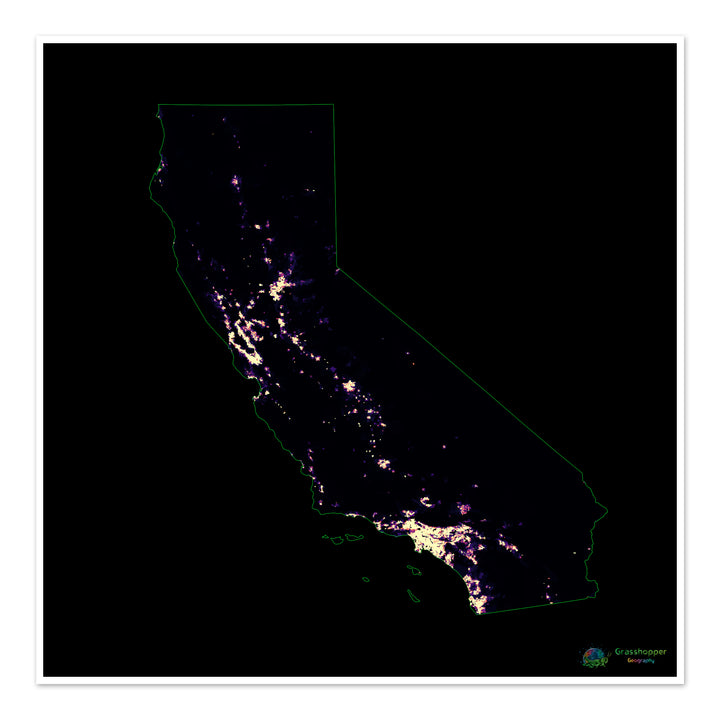 California - Mapa de calor de densidad de población - Impresión de bellas artes