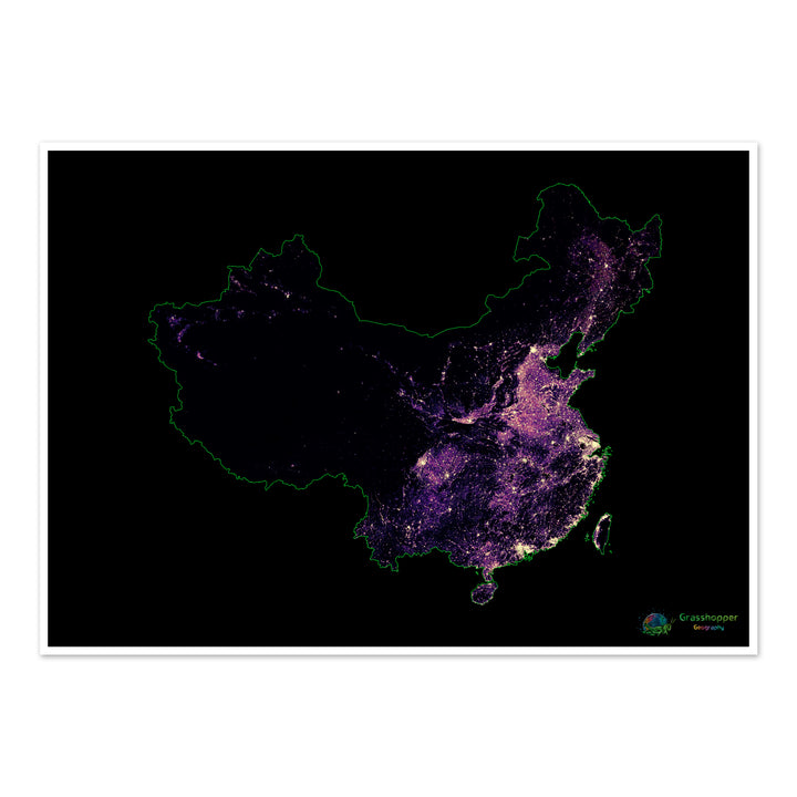 Population density heatmap of China and Taiwan - Fine Art Print