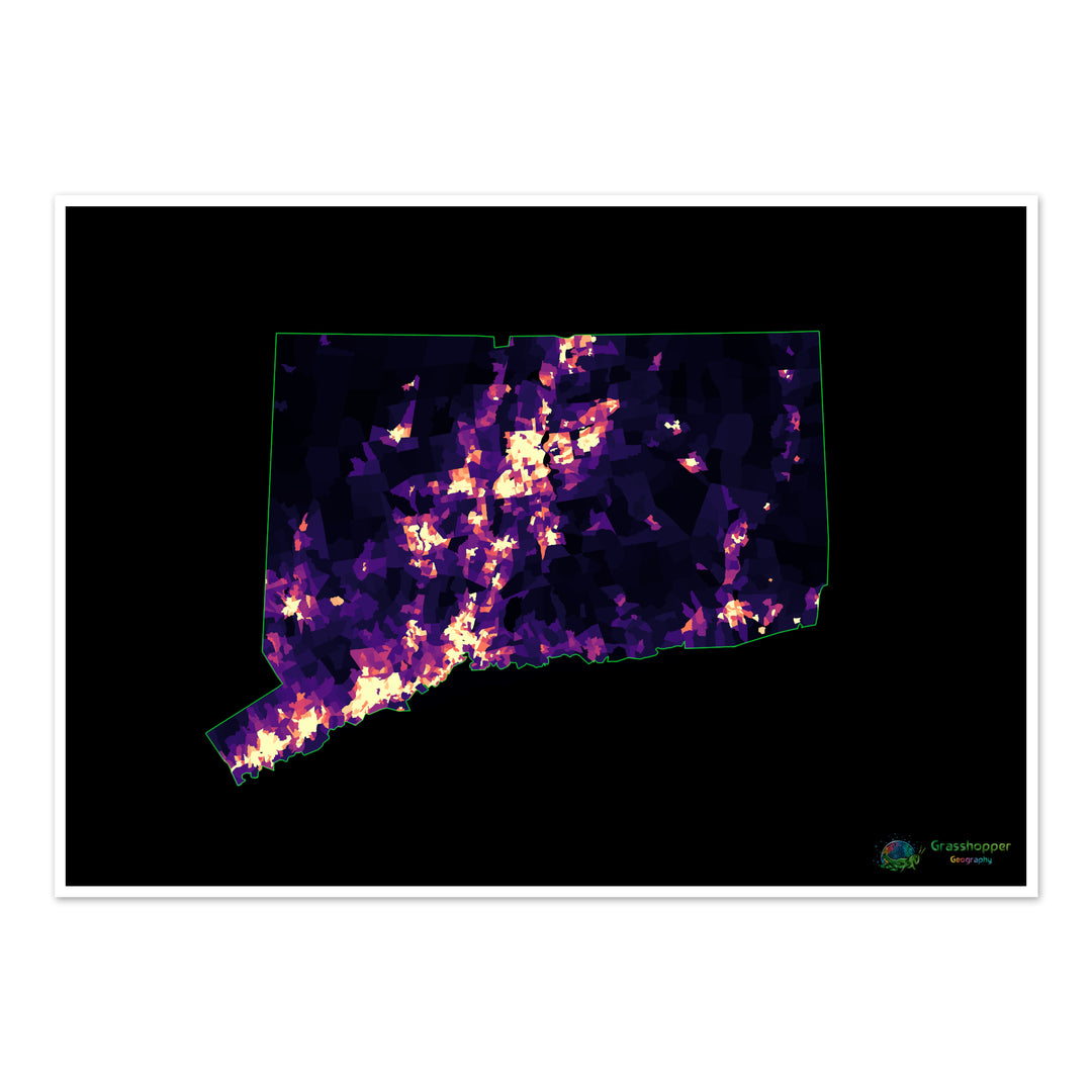 Connecticut - Mapa de calor de densidad de población - Impresión de bellas artes