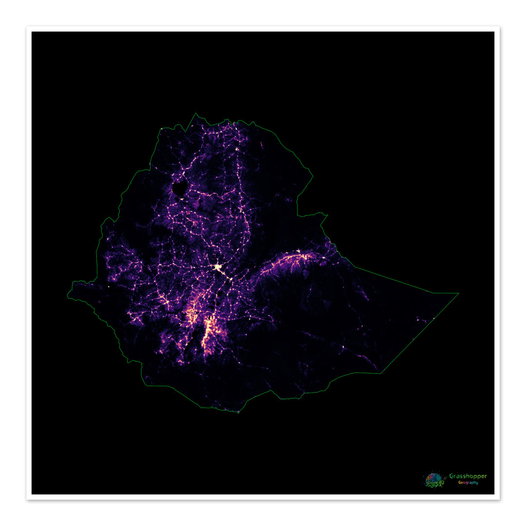 Population density heatmap of Ethiopia - Fine Art Print