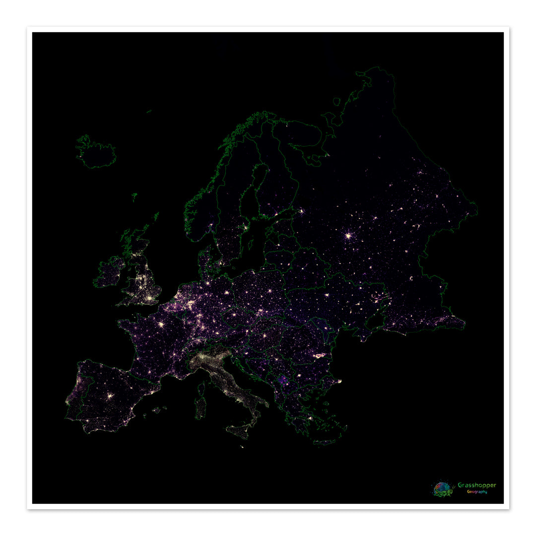 Europe - Carte thermique de la densité de population - Fine Art Print