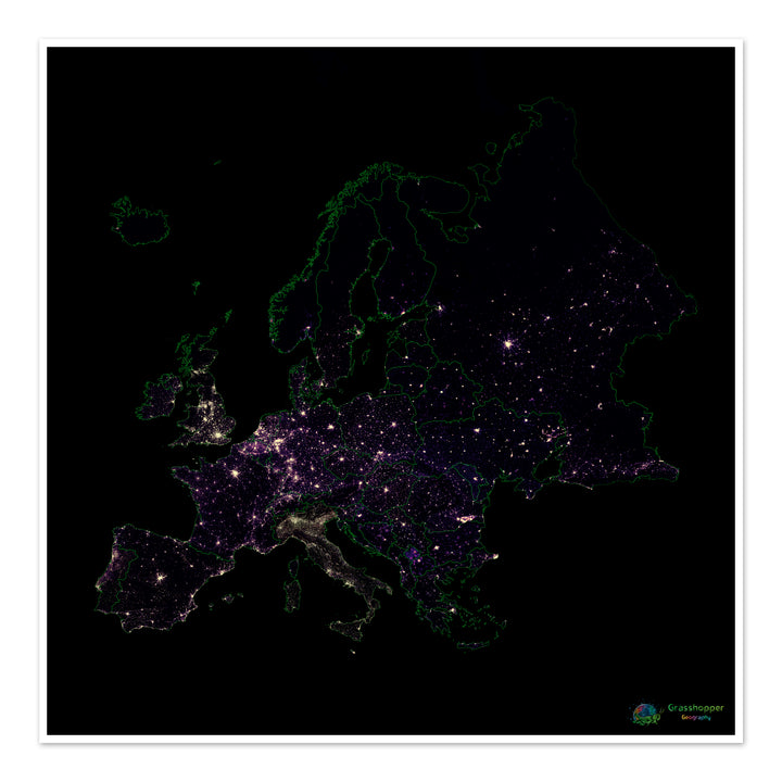 Europe - Carte thermique de la densité de population - Fine Art Print