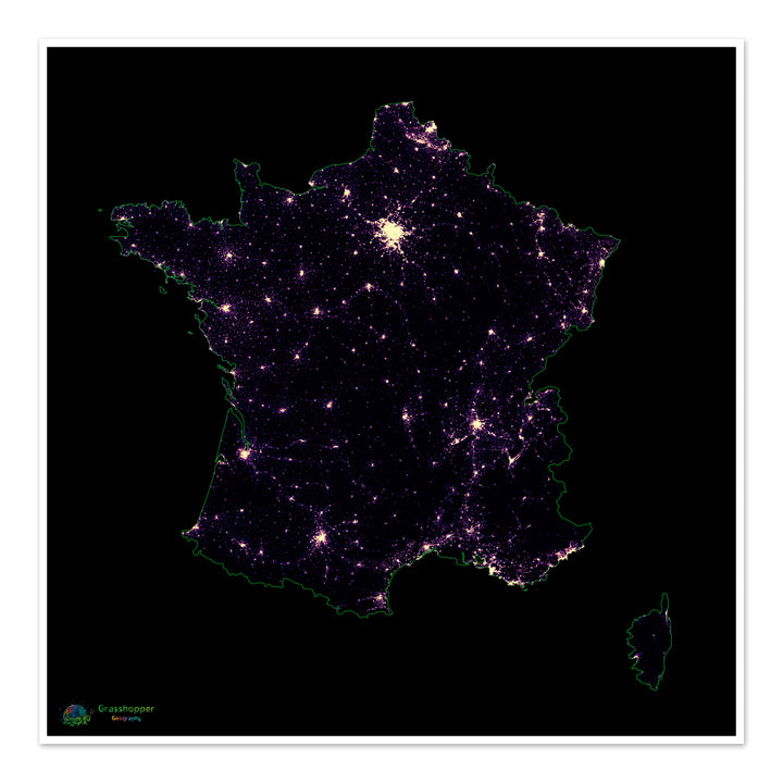 France - Carte thermique de la densité de population - Fine Art Print