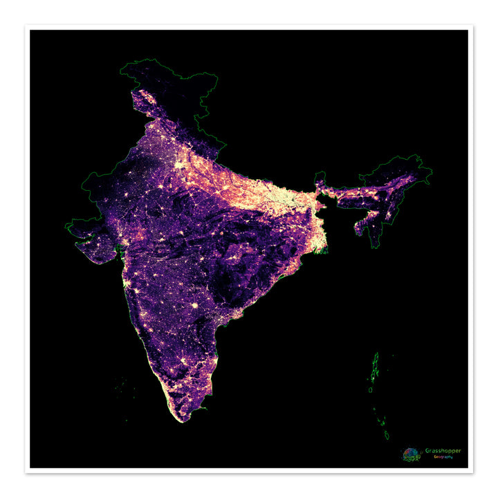 India - Mapa de calor de densidad de población - Impresión de bellas artes