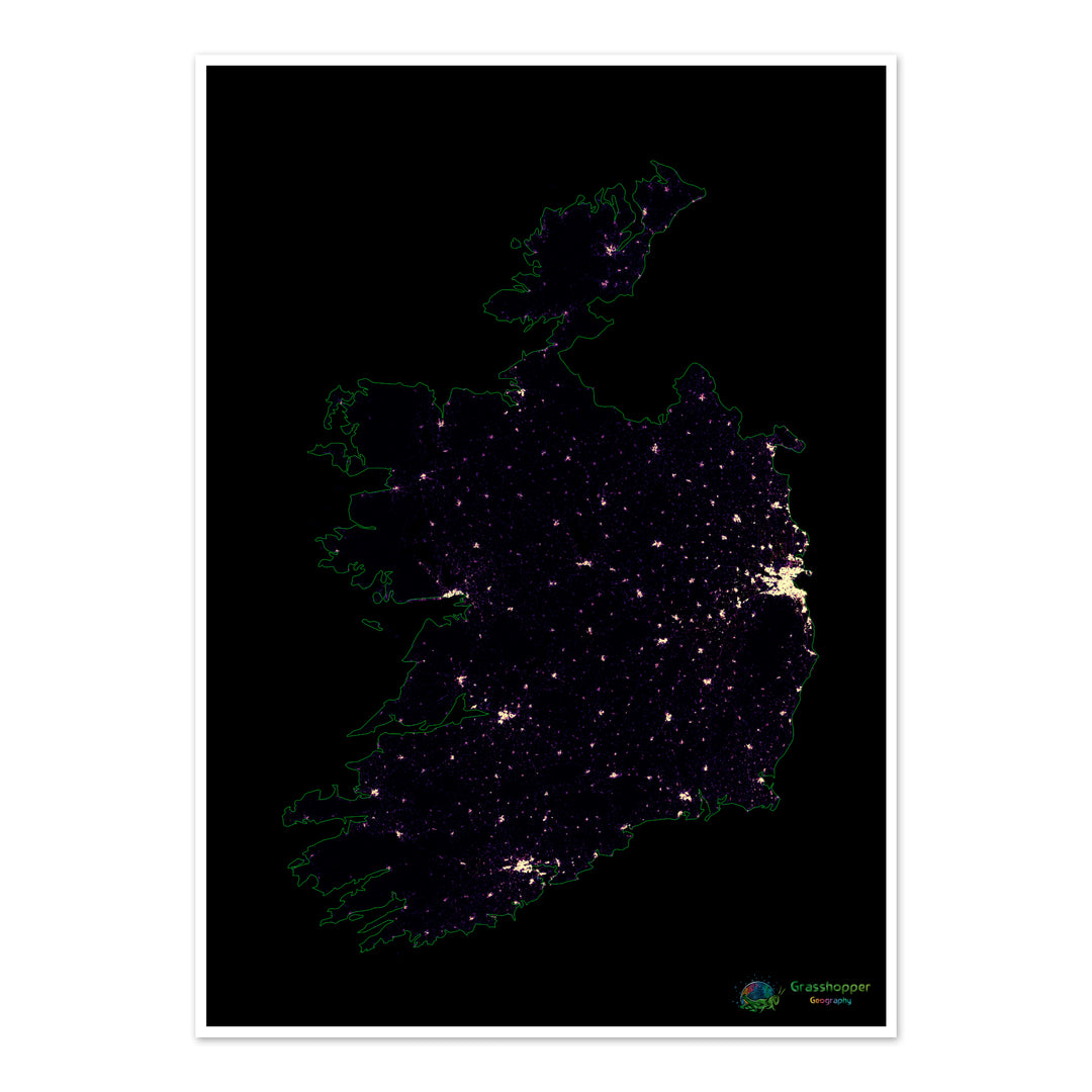 Irlande - Carte thermique de la densité de population - Fine Art Print
