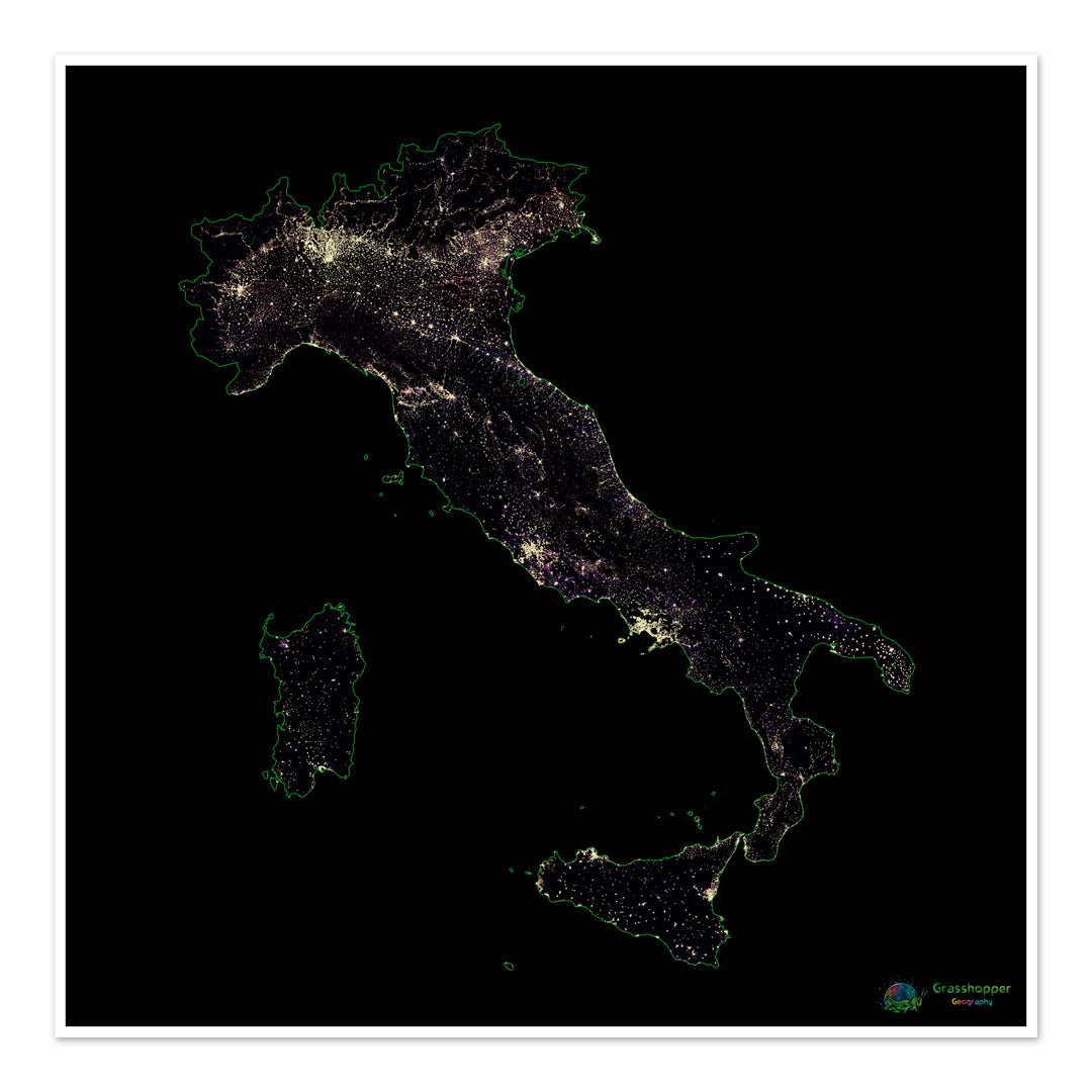 Italie - Carte thermique de la densité de population - Fine Art Print