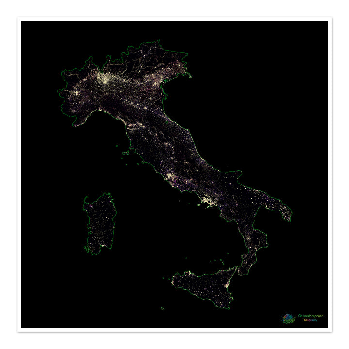 Italia - Mapa de calor de densidad de población - Impresión de bellas artes