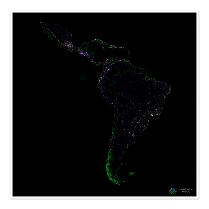 Latin America - Population density heatmap - Fine Art Print