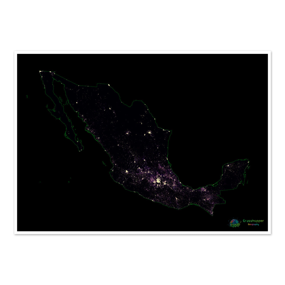 México - Mapa de calor de densidad de población - Impresión de Bellas Artes