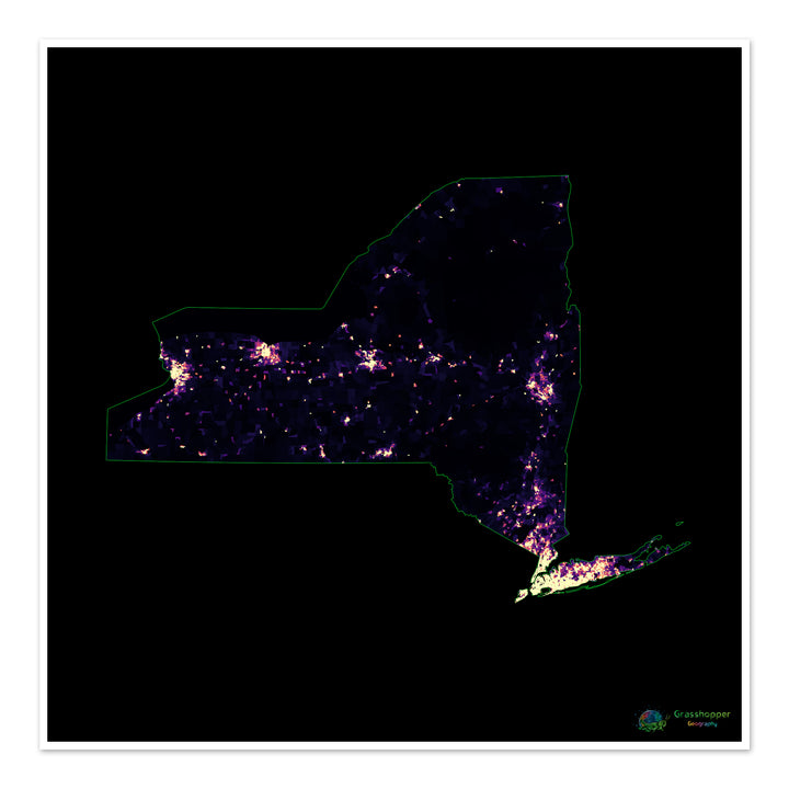 New York - Carte thermique de la densité de population - Fine Art Print