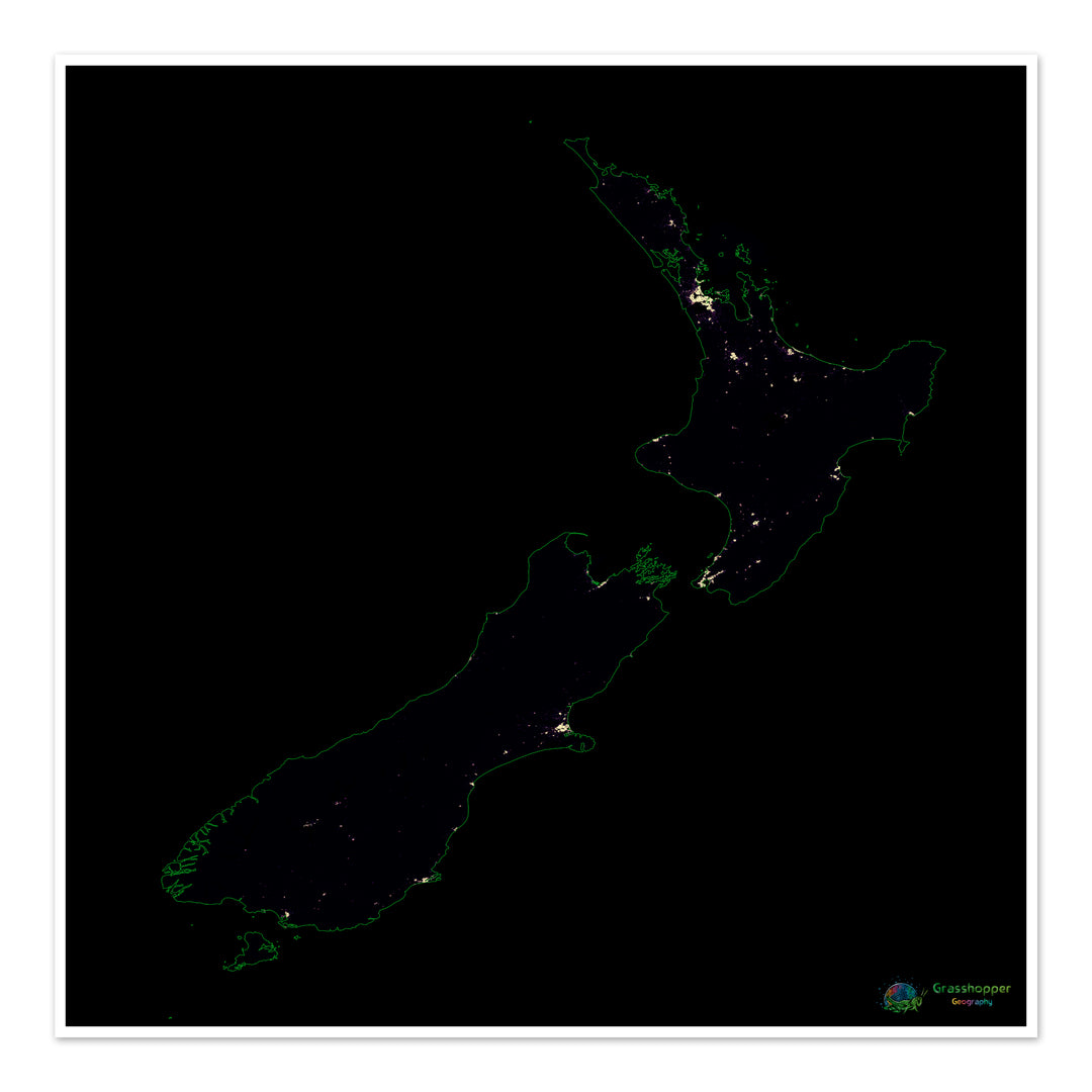 Nouvelle-Zélande - Carte thermique de la densité de population - Fine Art Print