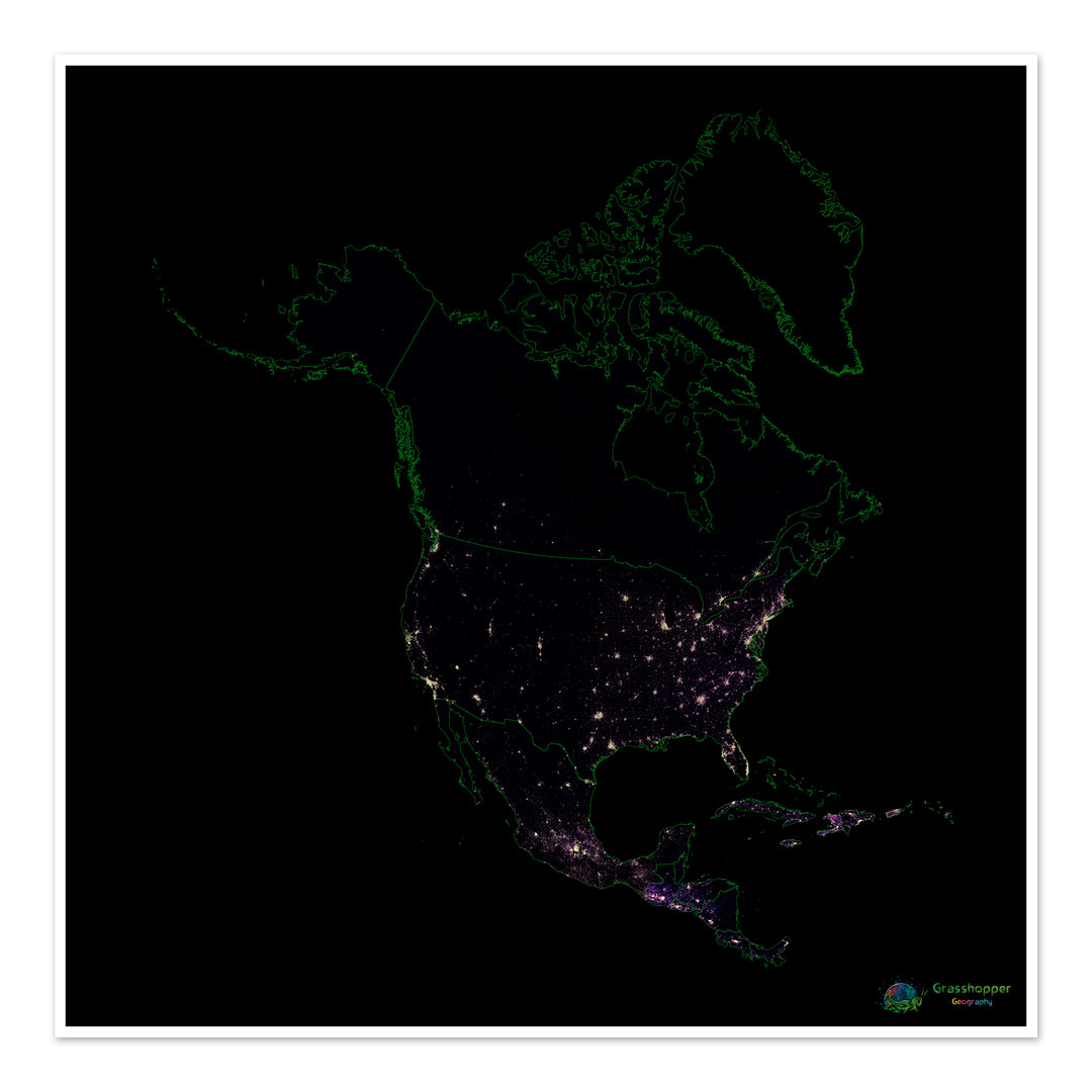 Amérique du Nord - Carte thermique de la densité de population - Fine Art Print