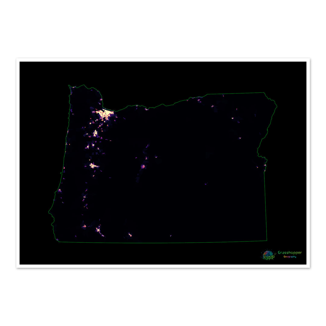 Oregon - Carte thermique de la densité de population - Fine Art Print