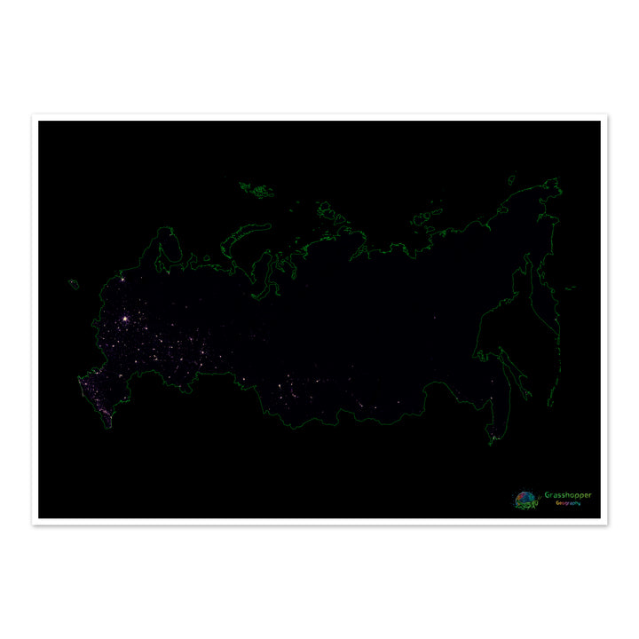 Rusia - Mapa de calor de densidad de población - Impresión de bellas artes