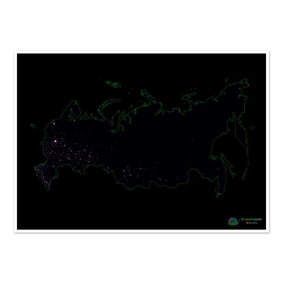 Russie - Carte thermique de la densité de population - Fine Art Print