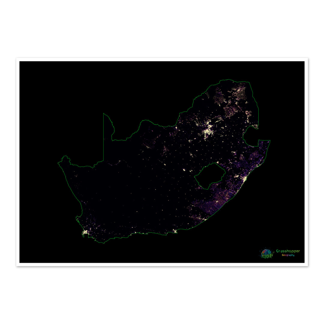 Afrique du Sud - Carte thermique de la densité de population - Fine Art Print