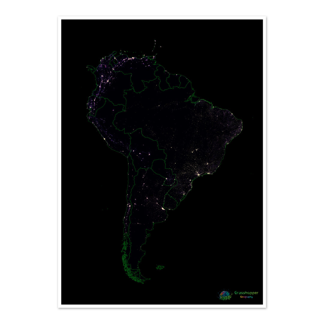 South America - Population density heatmap - Fine Art Print