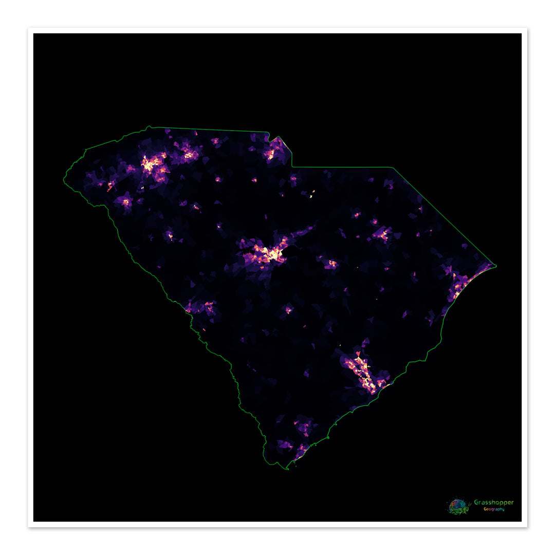 South Carolina - Population density heatmap - Fine Art Print