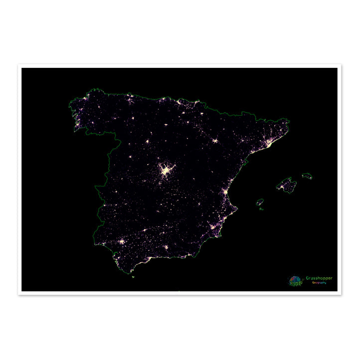 Espagne - Carte thermique de la densité de population - Fine Art Print