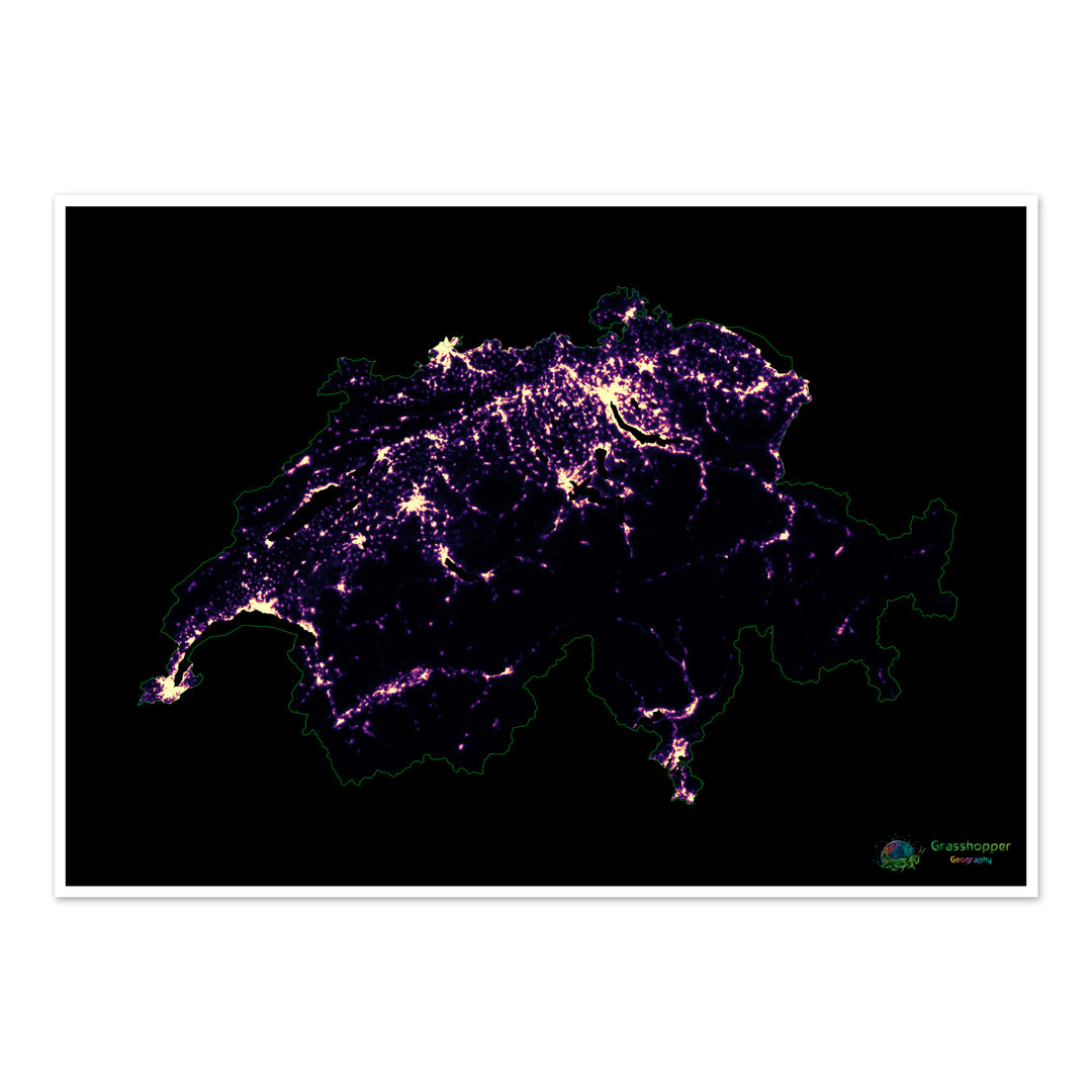 Switzerland - Population density heatmap - Fine Art Print