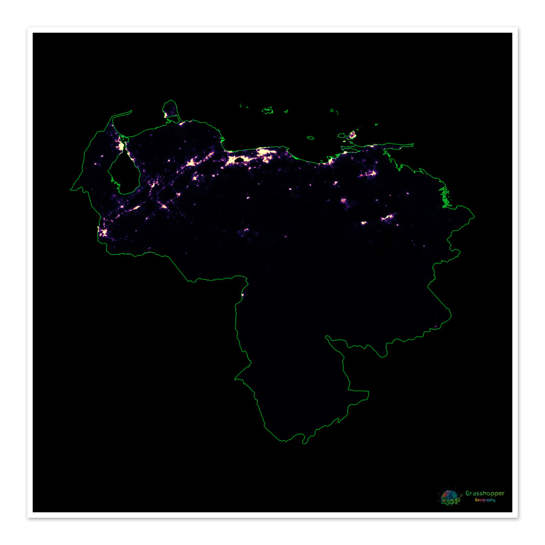 Venezuela - Carte thermique de la densité de population - Fine Art Print