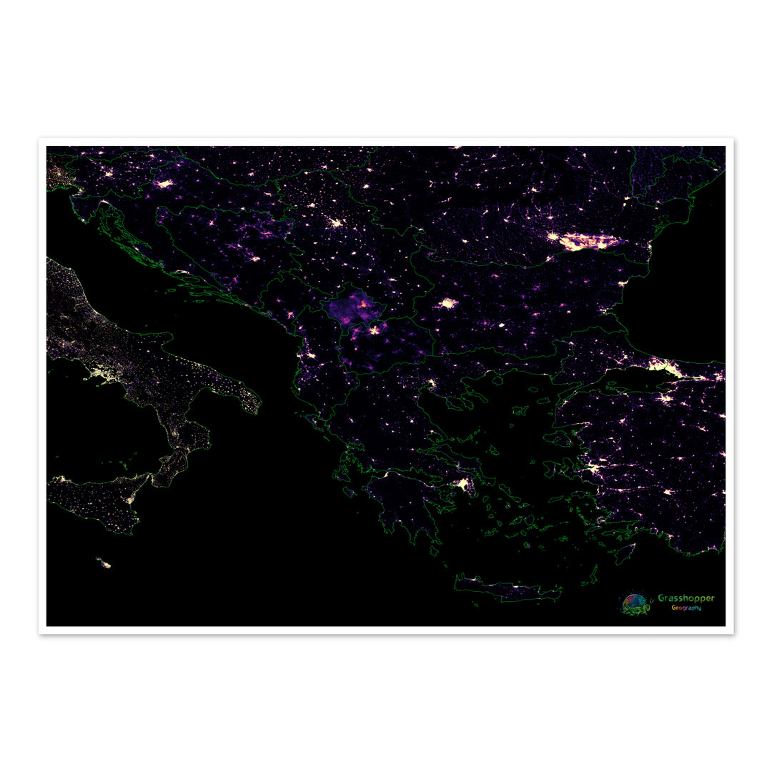 The Balkans - Population density heatmap - Fine Art Print