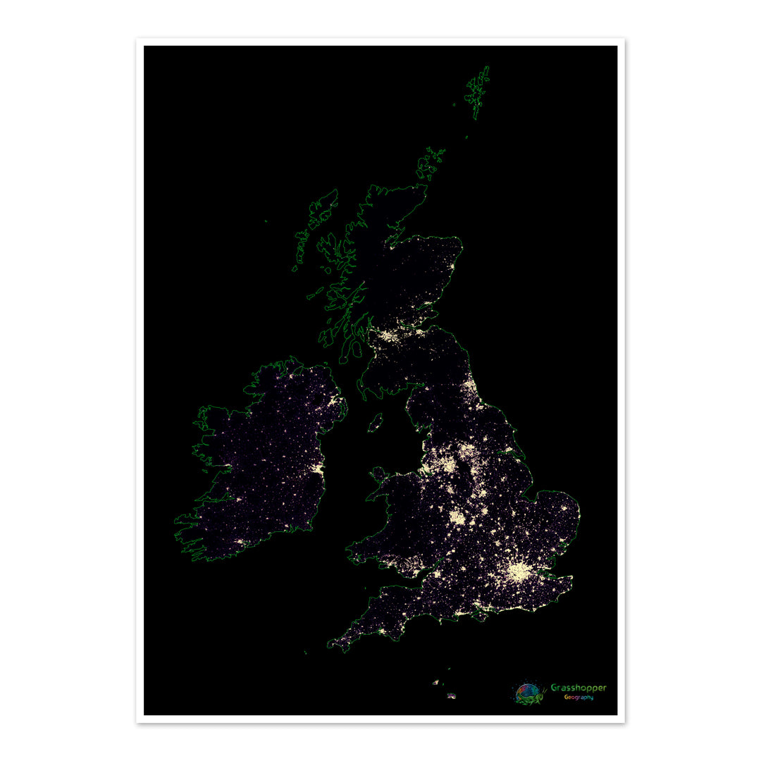 Las Islas Británicas - Mapa de calor de densidad de población - Impresión de bellas artes