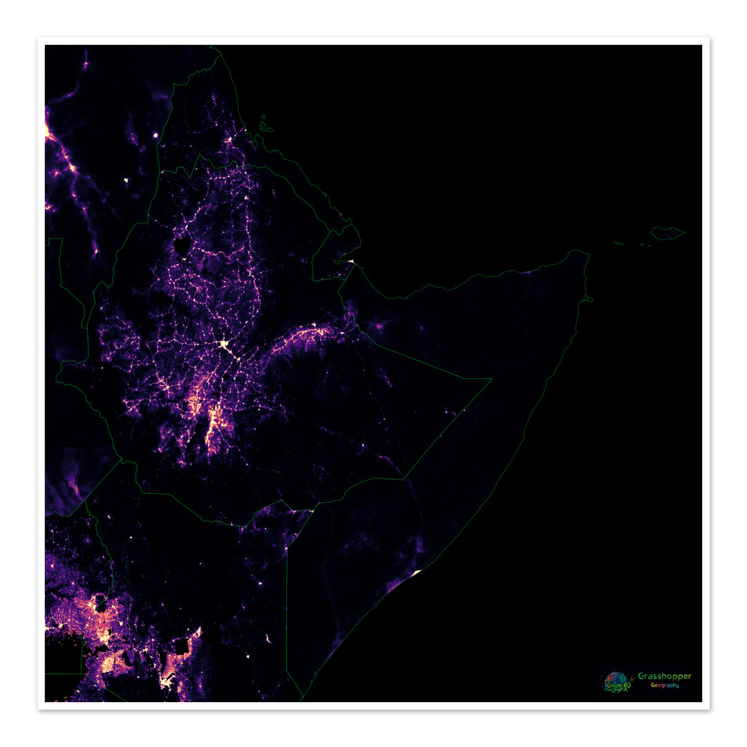 El Cuerno de África - Mapa de calor de densidad de población - Impresión de bellas artes