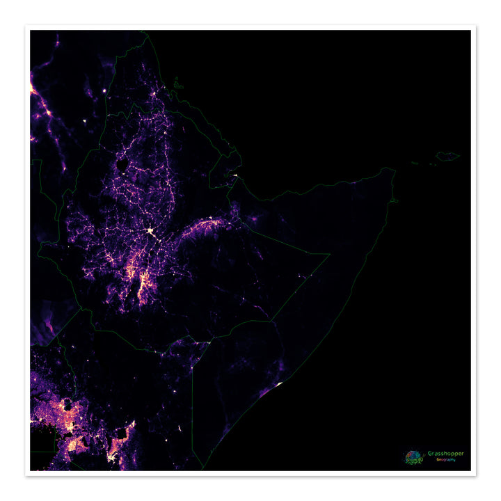 The Horn of Africa - Population density heatmap - Fine Art Print