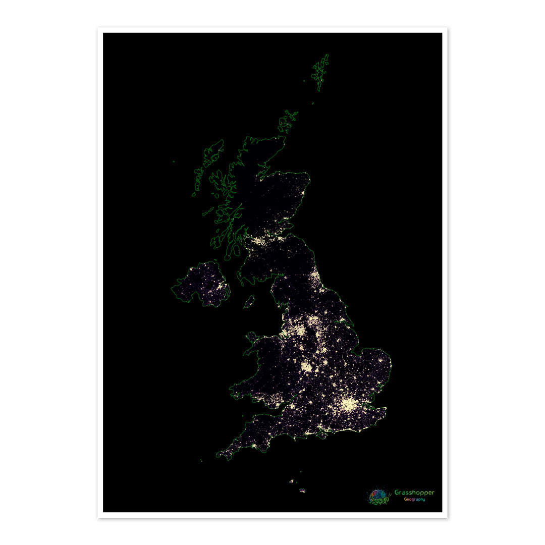 Population density heatmap of the United Kingdom - Fine Art Print