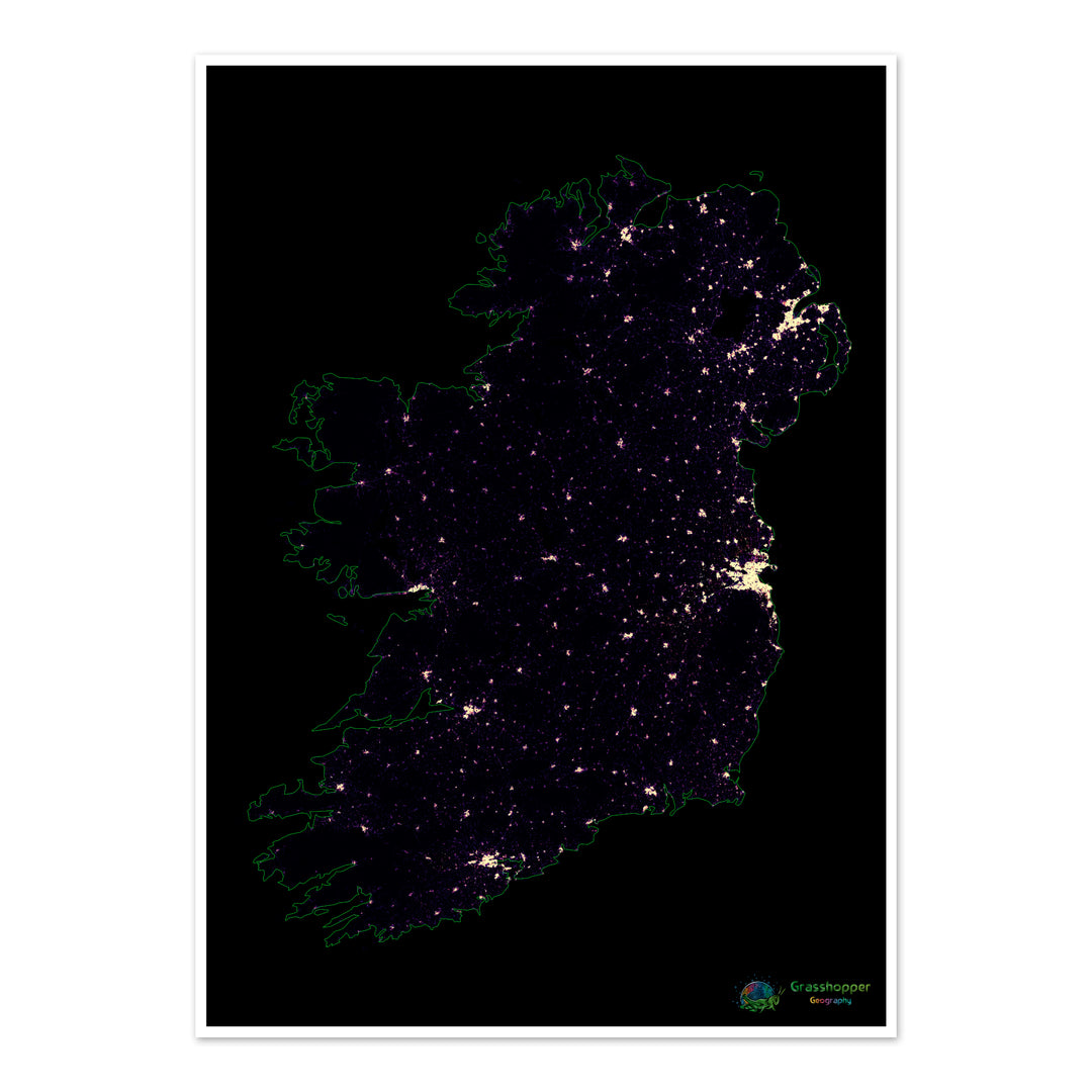 Population density heatmap of the island of Ireland - Fine Art Print