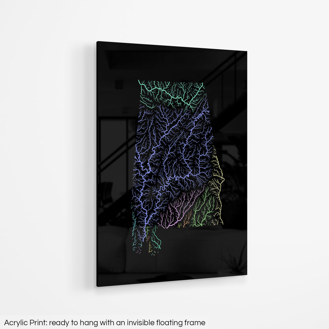 Alabama - River basin map, pastel colours - Wall Art