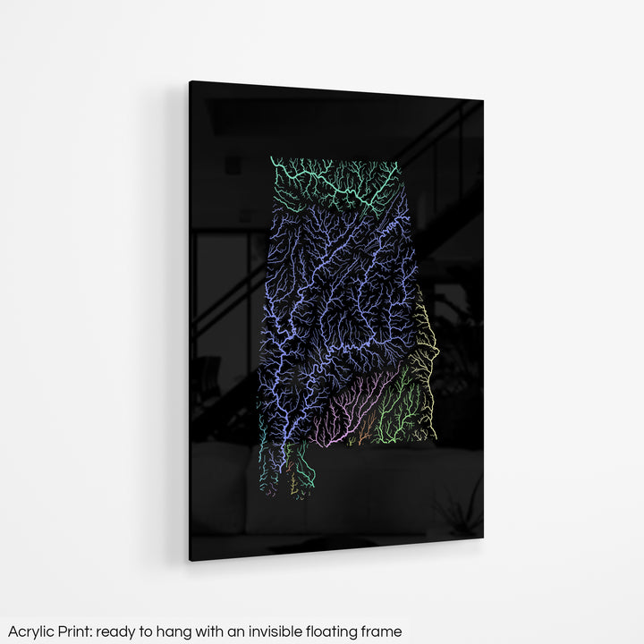 Alabama - River basin map, pastel colours - Wall Art