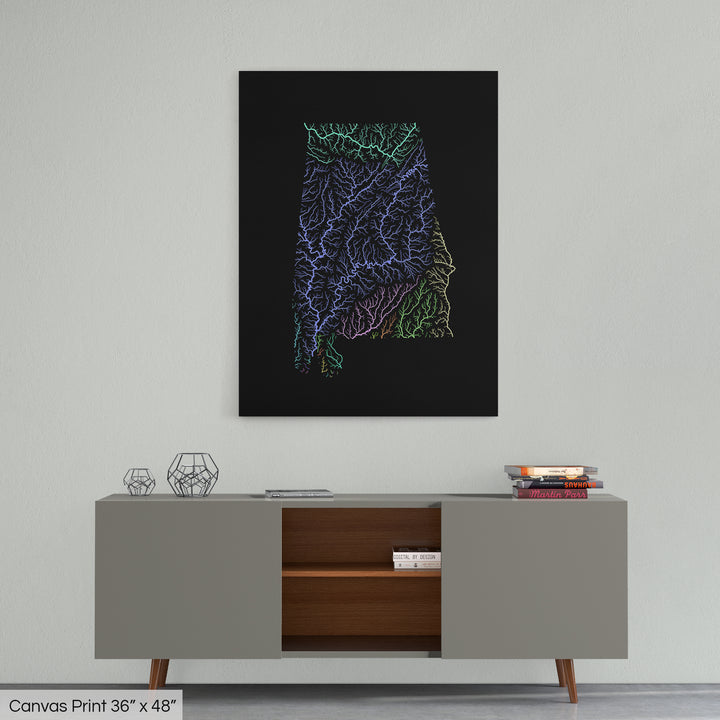 Alabama - River basin map, pastel colours - Wall Art