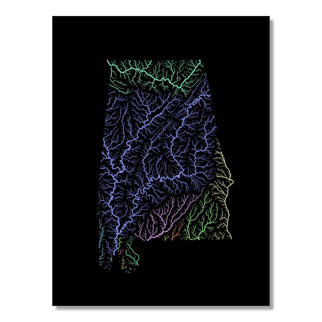 Alabama - River basin map, pastel colours - Wall Art
