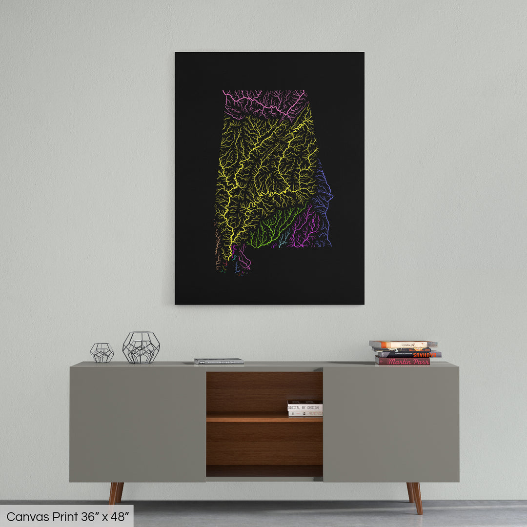 Alabama - River basin map, rainbow colours - Wall Art