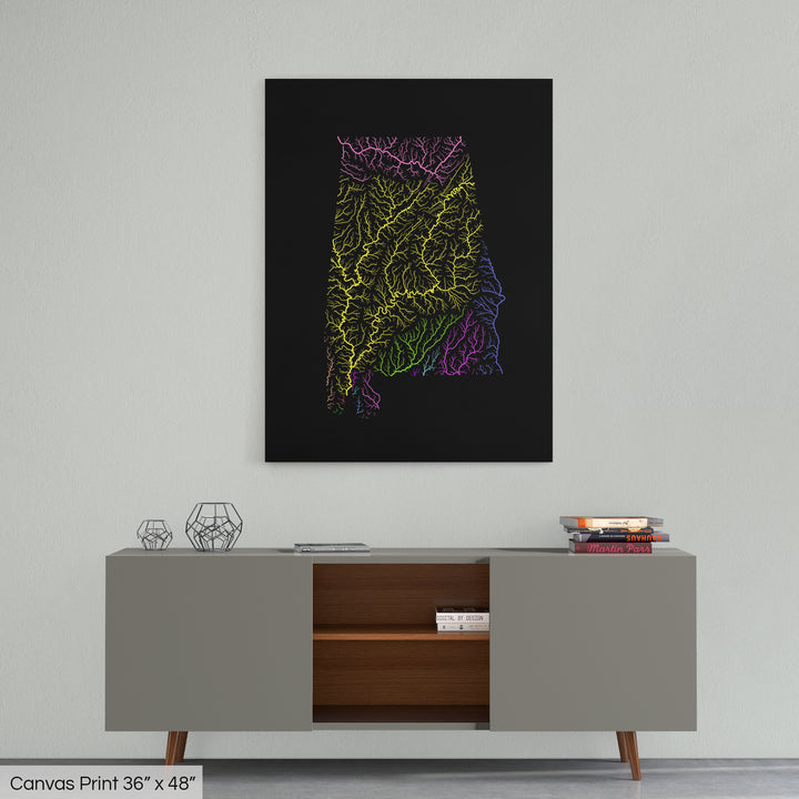 Alabama - River basin map, rainbow colours - Wall Art