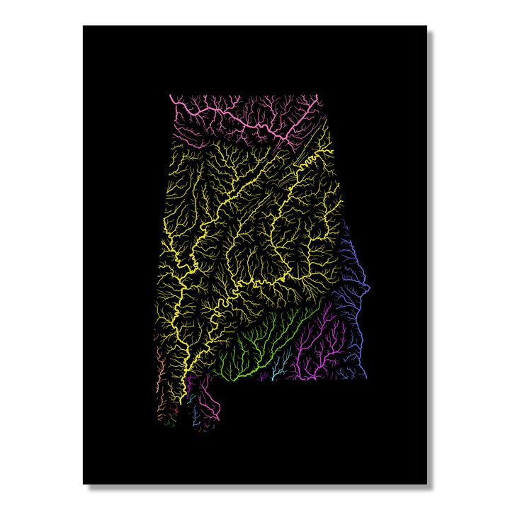 Alabama - River basin map, rainbow colours - Wall Art