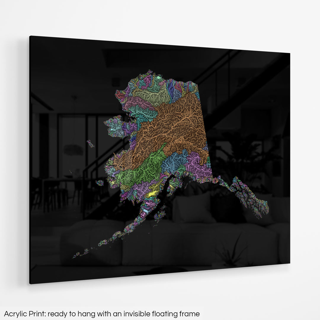 Alaska - River basin map, pastel colours - Wall Art