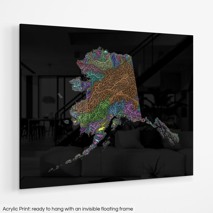 Alaska - River basin map, pastel colours - Wall Art