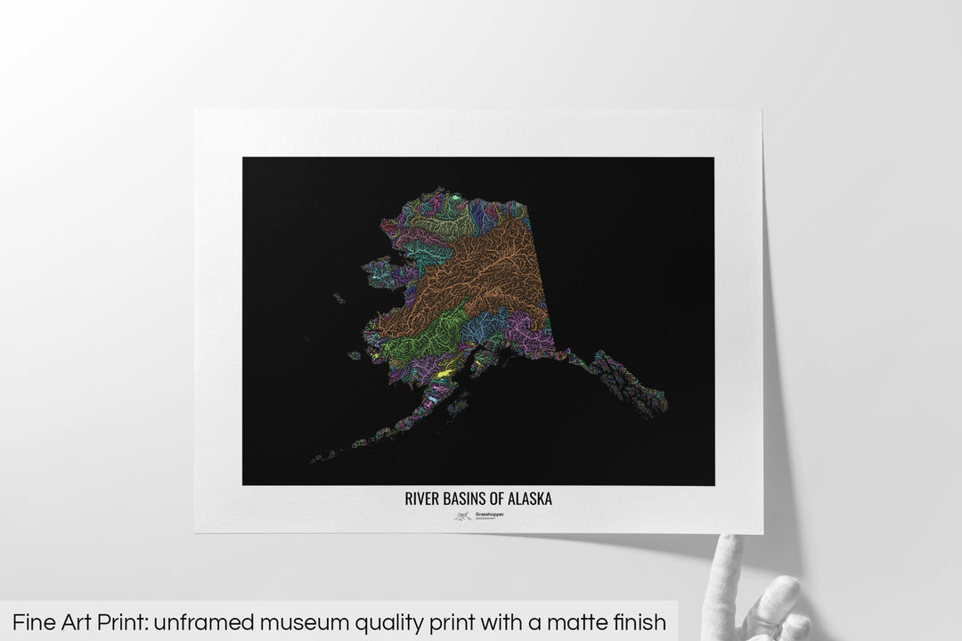 Alaska - River basin map, pastel colours - Wall Art