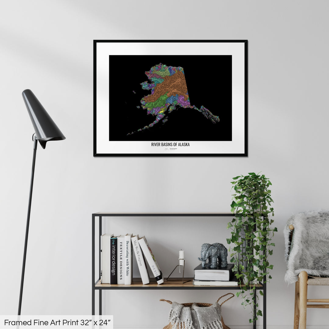 Alaska - River basin map, pastel colours - Wall Art