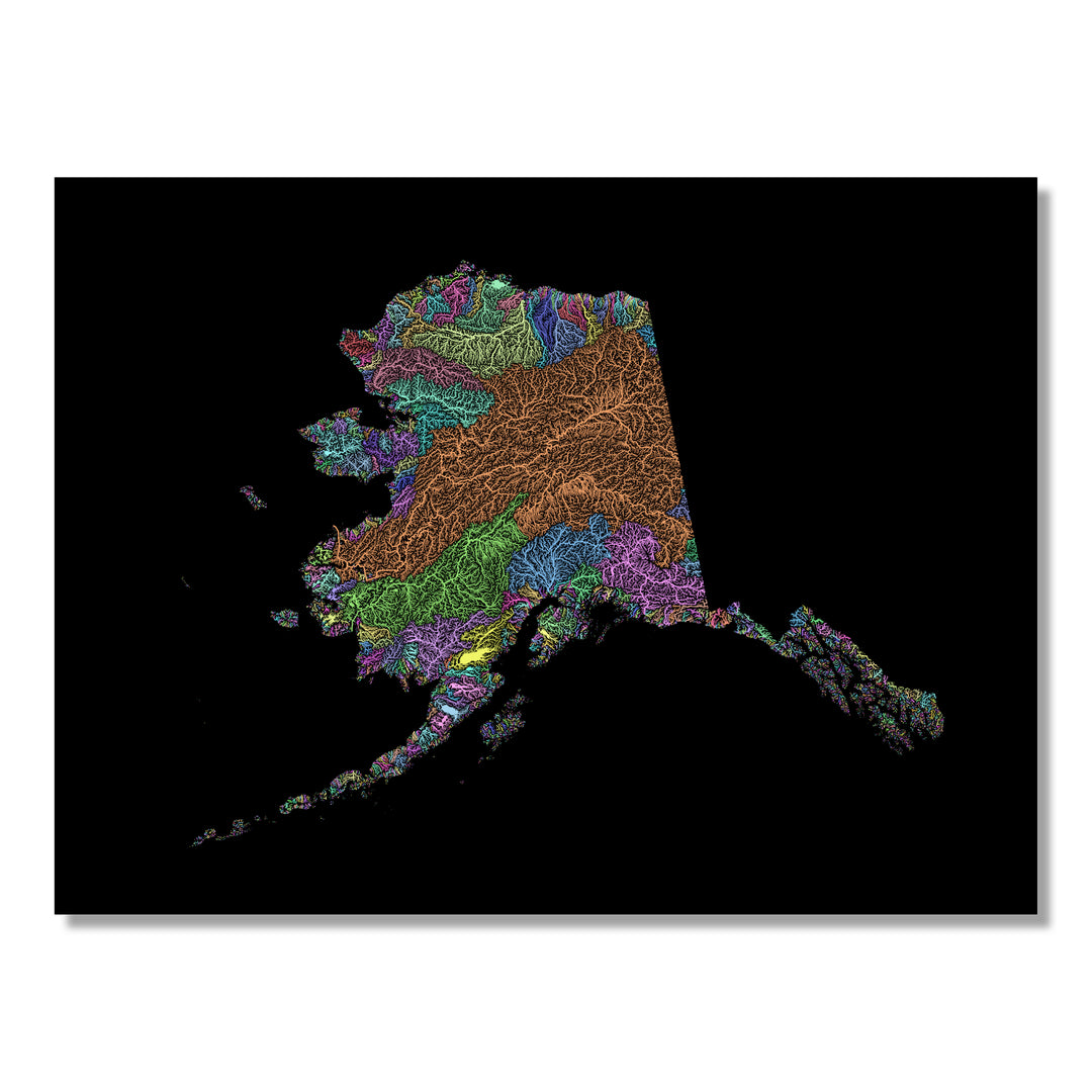 Alaska - River basin map, pastel colours - Wall Art