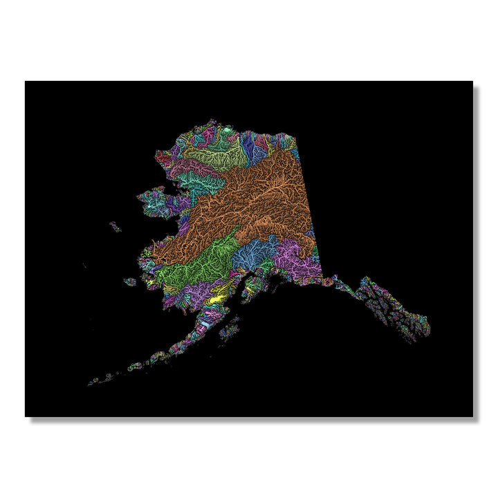 Alaska - River basin map, pastel colours - Wall Art