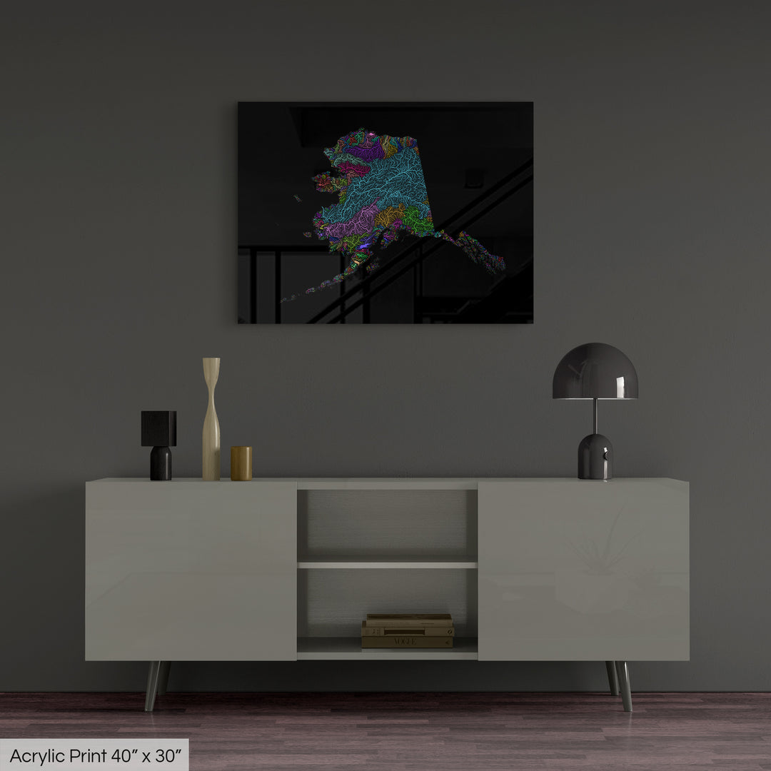 Alaska - River basin map, rainbow colours - Wall Art
