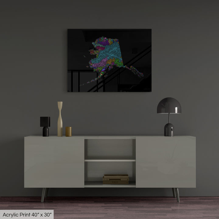 Alaska - River basin map, rainbow colours - Wall Art