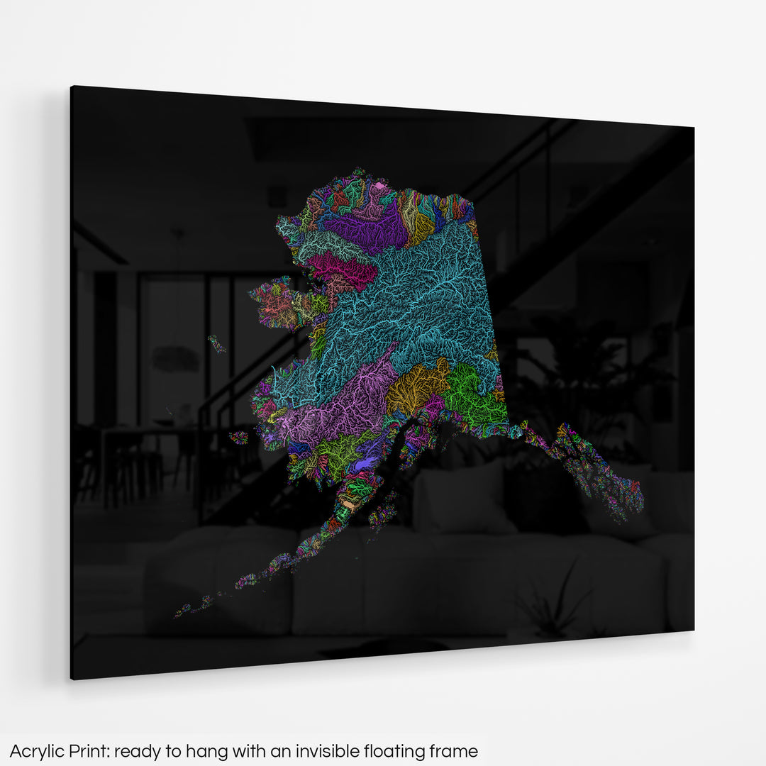 Alaska - River basin map, rainbow colours - Wall Art