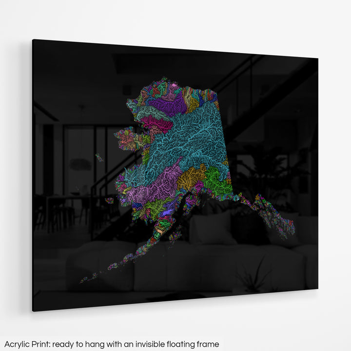 Alaska - River basin map, rainbow colours - Wall Art